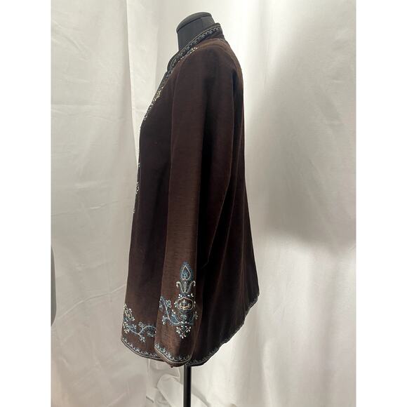 Silk Land Woman Brown Blue Beige Button Front Blazer Size 2x - Picture 3 of 11
